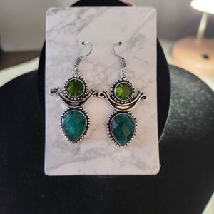Emerald and Peridot Silver Earrings